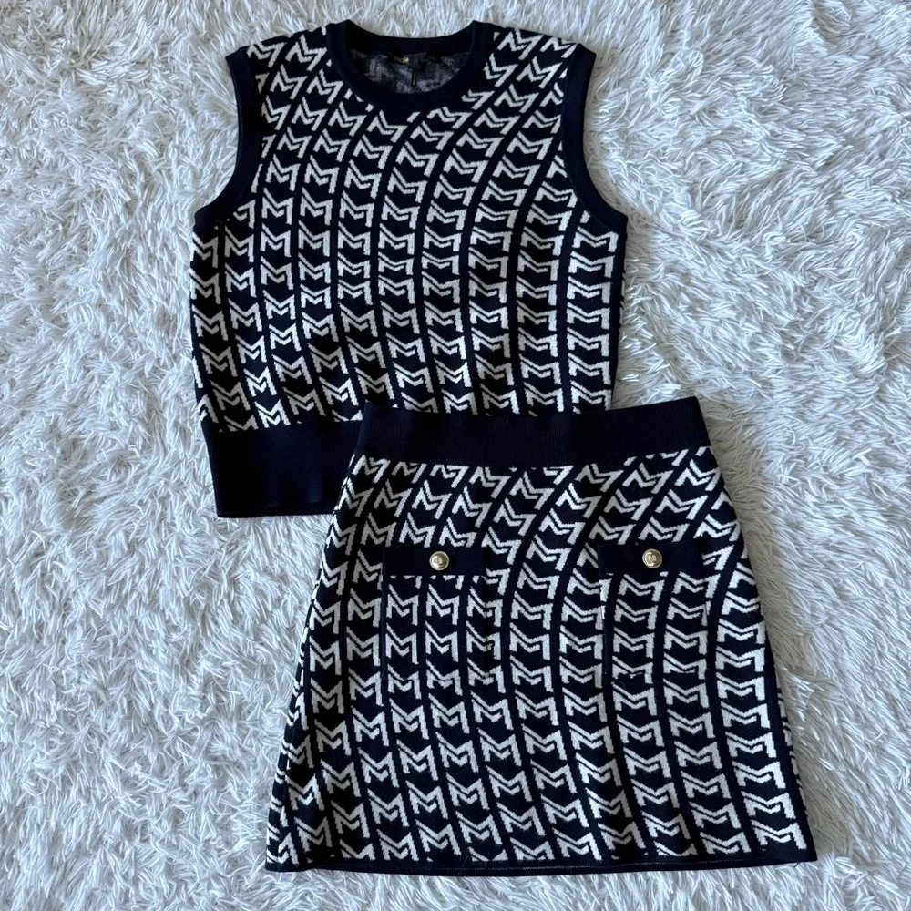 NWT Maje Navy and White Matching M-Knit Sweater Vest and Skirt Set Size M - Picture 5 of 7